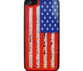 US Flag Case with Rhinestones Inside for iPhone 5